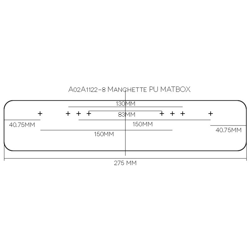 Manchette accoudoir PU/METAL 275x55x25 mm huit fixations M5 pour fauteuil roulant